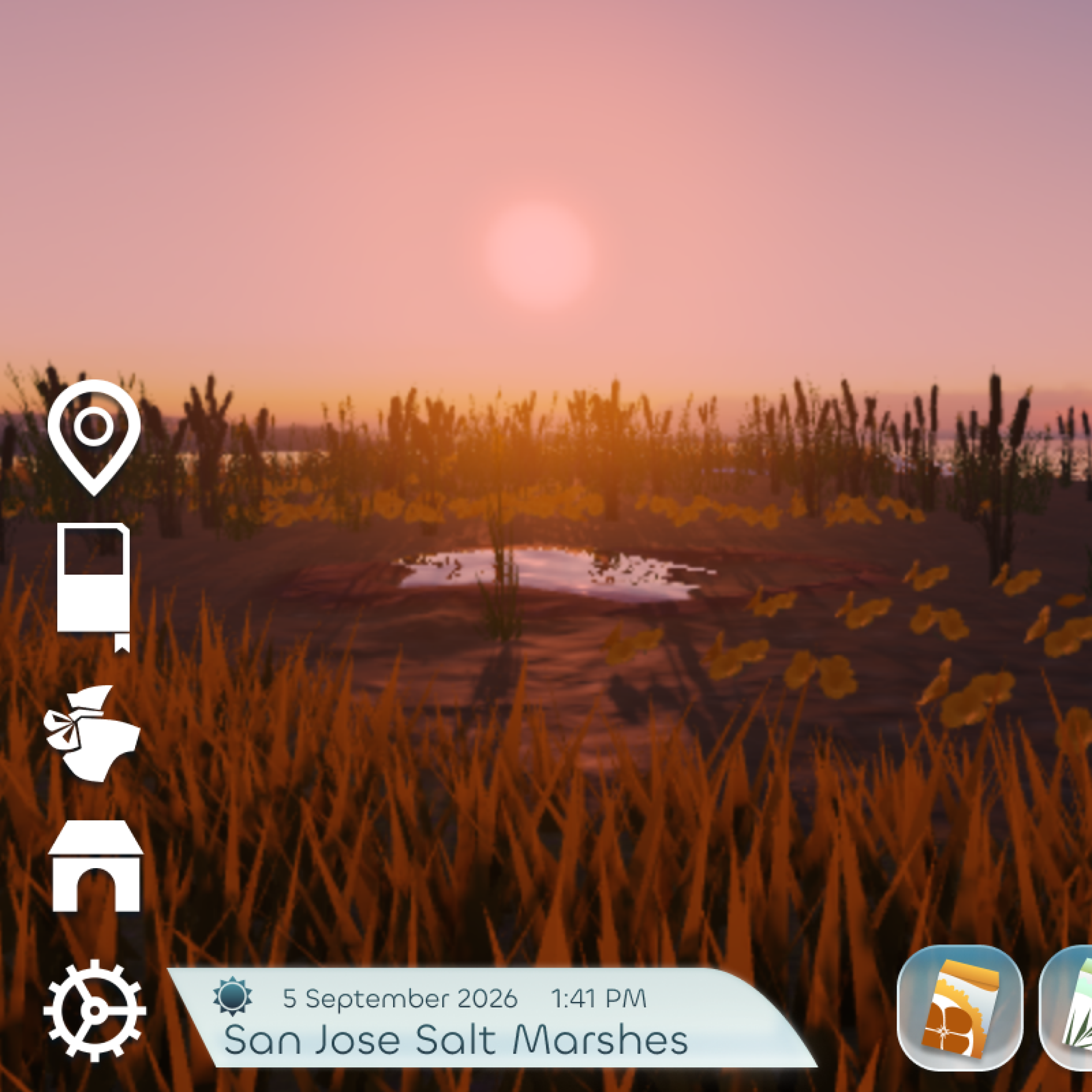 A depiction of the San Jose salt marshes in game.